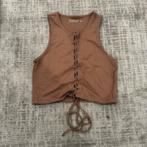Brown Lace-Up Crop Top